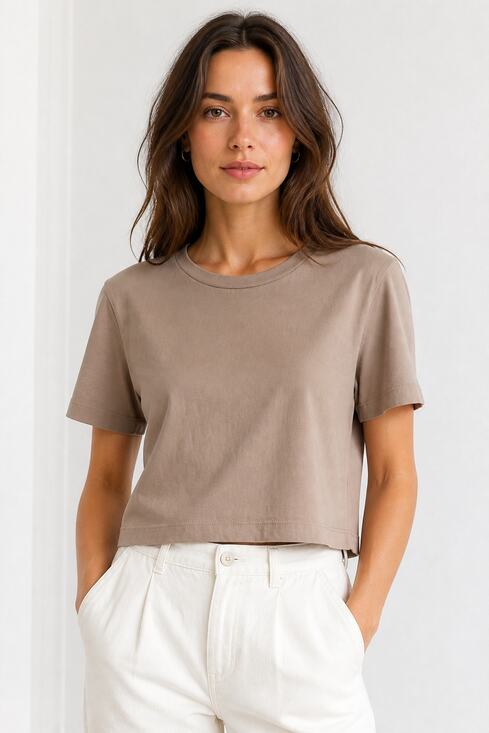 Zara Tops - Zara Basic Tan Crop T-Shirt Size L